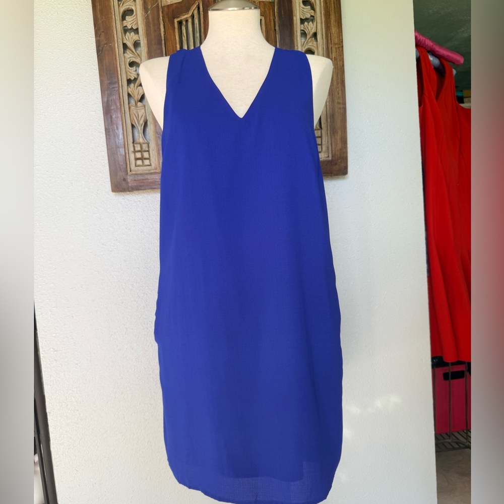 Dragonfly Sleeveless V-Neck Shift Dress in Cobalt  Blue